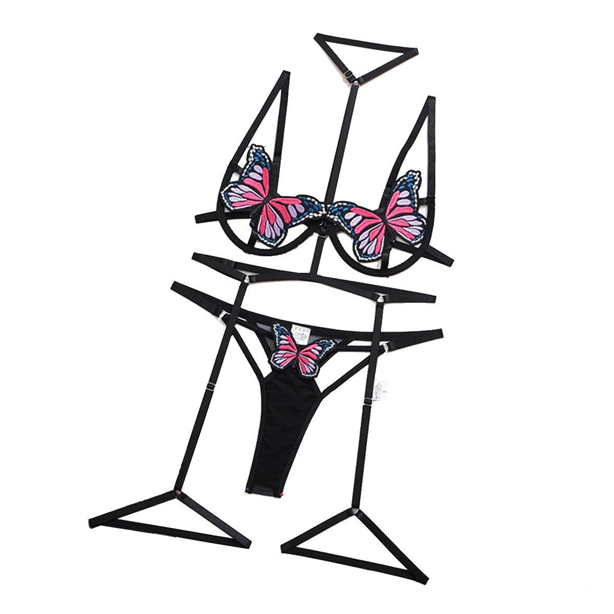 Nové dámske Sexy spodnú bielizeň Troch-dimenzionální Motýľ Prvok Sexy Popruh Šitie Visí na Krku Tri-dielna Sada