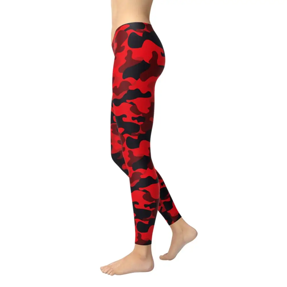 Nové Módne Červená Kamuflážny Vzor Tlač Polyester Priedušná Fitness Legíny Športové Cvičenie Elastické Sily Legíny