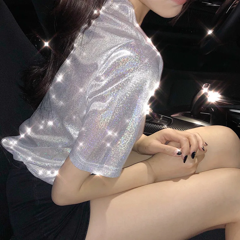 Nové Populárne Módne retro módne svetlé hodvábne lesklá voľné žena T-shirt roztomilý ženy tričko Voľné Kórea streetwear lady topy