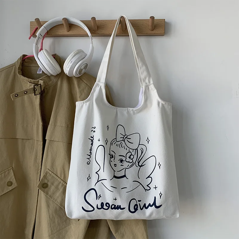 Nové Tote Nákupní Taška pre Ženy 2021 Cartoon Plátno Veľké Žena Ramenný Shopper Taška Študentov Bavlnenej látky Eco Textílie Kabelky
