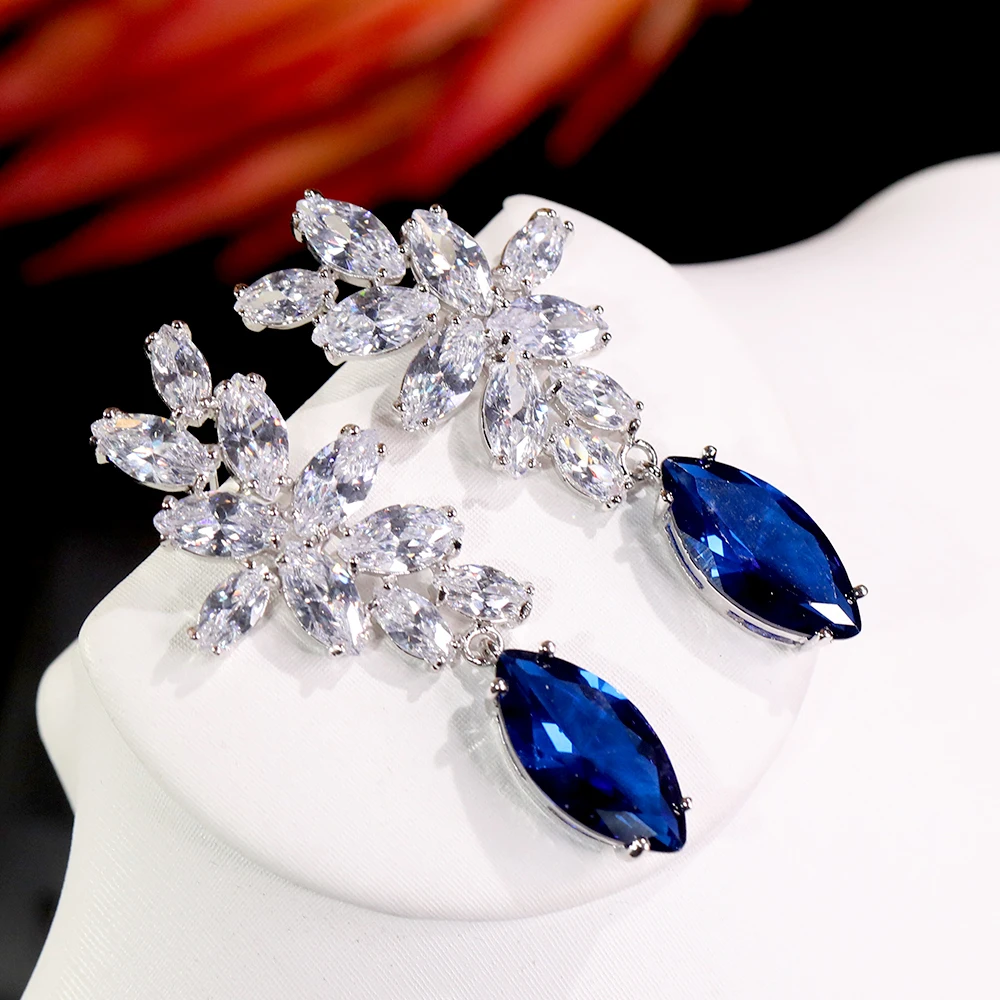 Nový produkt AAA cubic zirconia žien blue drop náušnice, šperky, módne kvapka vody dizajn náušnice večerné šaty príslušenstvo