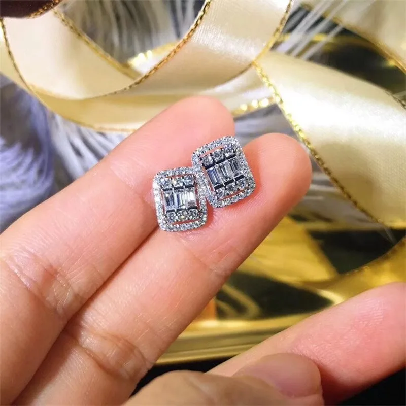 Nový Silver Farba Veľké Námestie Bling Zirkón Kameň stud Náušnice pre Ženy Módne Šperky kórejský Náušnice 2020