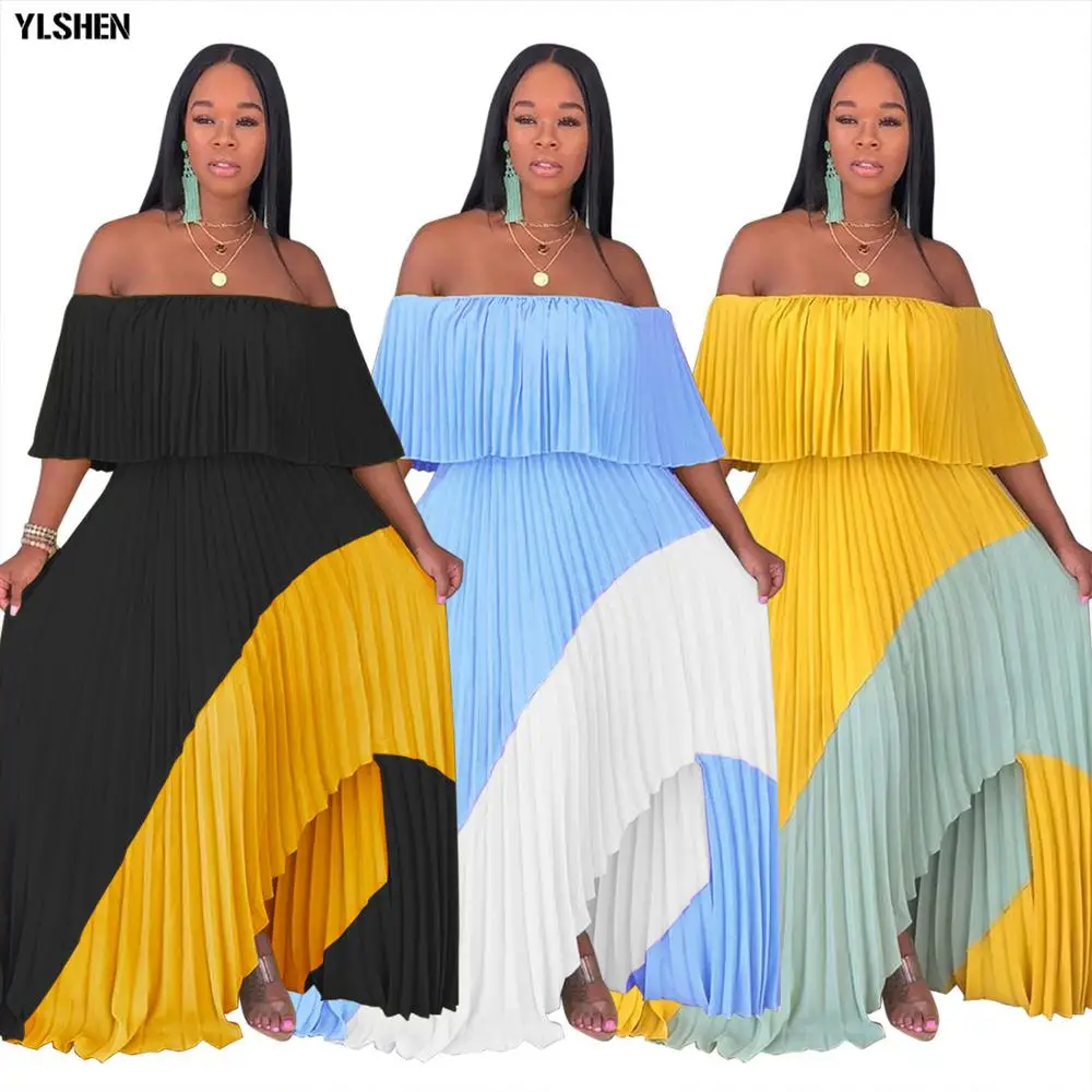 Nový Štýl Afriky Šaty pre Ženy Dashiki Mimo ramenný Skladaný Afriky Šaty, Oblečenie pre Dámy Šifón Dlho Afrike Maxi Šaty