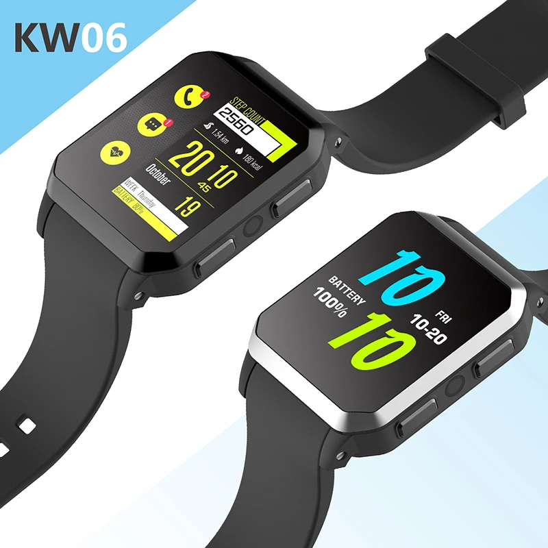Nový Štýl KW06 Náramkové hodinky 1.54 Palcový MTK6580 Quad Core 1,3 GHZ Android 5.1 3G Smart Hodinky 460mAh strana 0.3 Mega Pixel Tepovej frekvencie