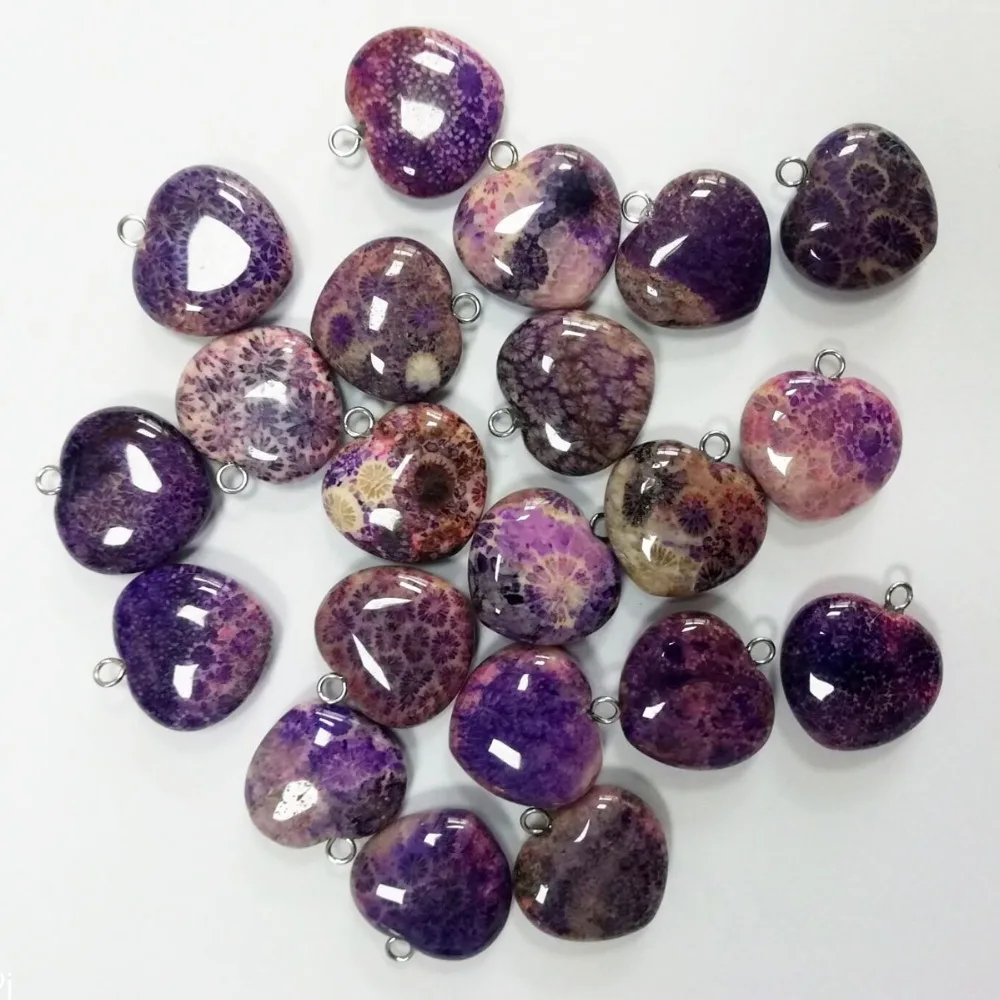Nádherný, Zaujímavý Krásne 8Pcs fialová Ammonite srdce prívesok perličiek 20x6mm