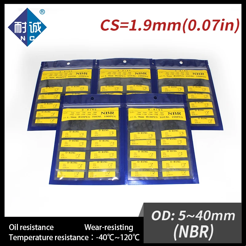 O-krúžok Nitrilový kaučuk NBR viac veľkosti opravy kit kombinácie tesnenie tesnenie oring hrúbka CS1.9 mm vodotesné oleju