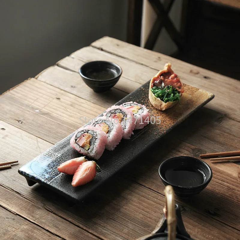 Obdĺžnikový Sushi Doska Sashimi Doska Studenej Kuchyne Plochá Doska Japonské Keramické Dosky Retro Reštaurácia Dlhé Dosky