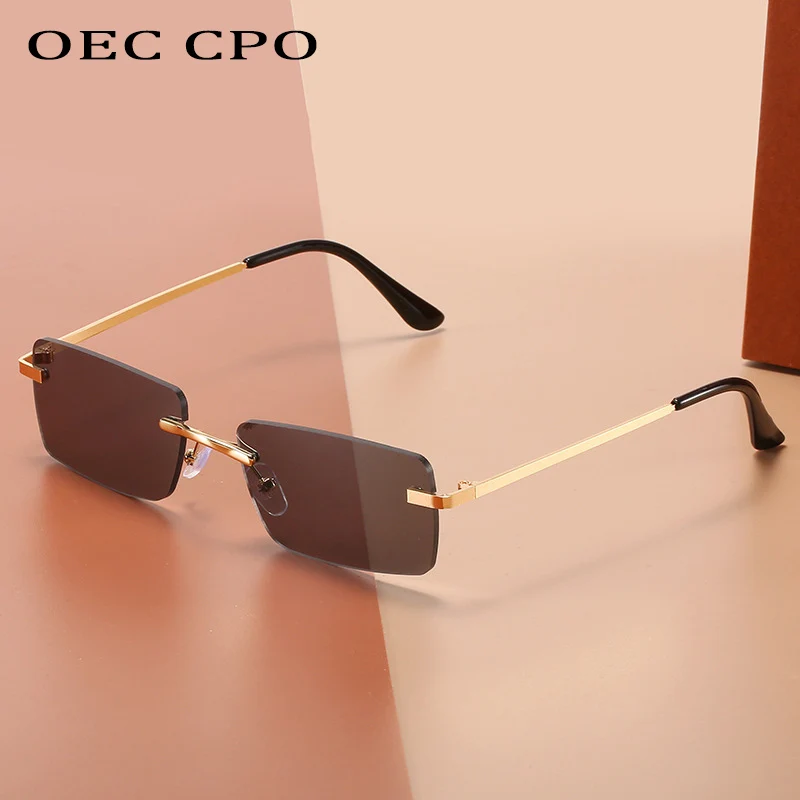 OEC CPO bez obrúčok Obdĺžnik slnečné Okuliare Ženy Móda Frameless Námestie Slnečné Okuliare Žena Trend Mužov Kovové Okuliare Outdoor oculos