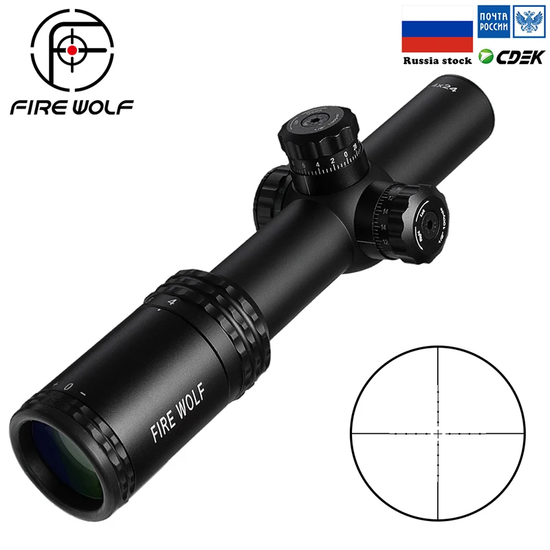 OHEŇ VLK 1-4X24E Riflescopes Lov Red Dot Odbory, Kompaktné Pušky Rozsah Osvetlené Reticle w/ Úchyty Pre AR15 AK