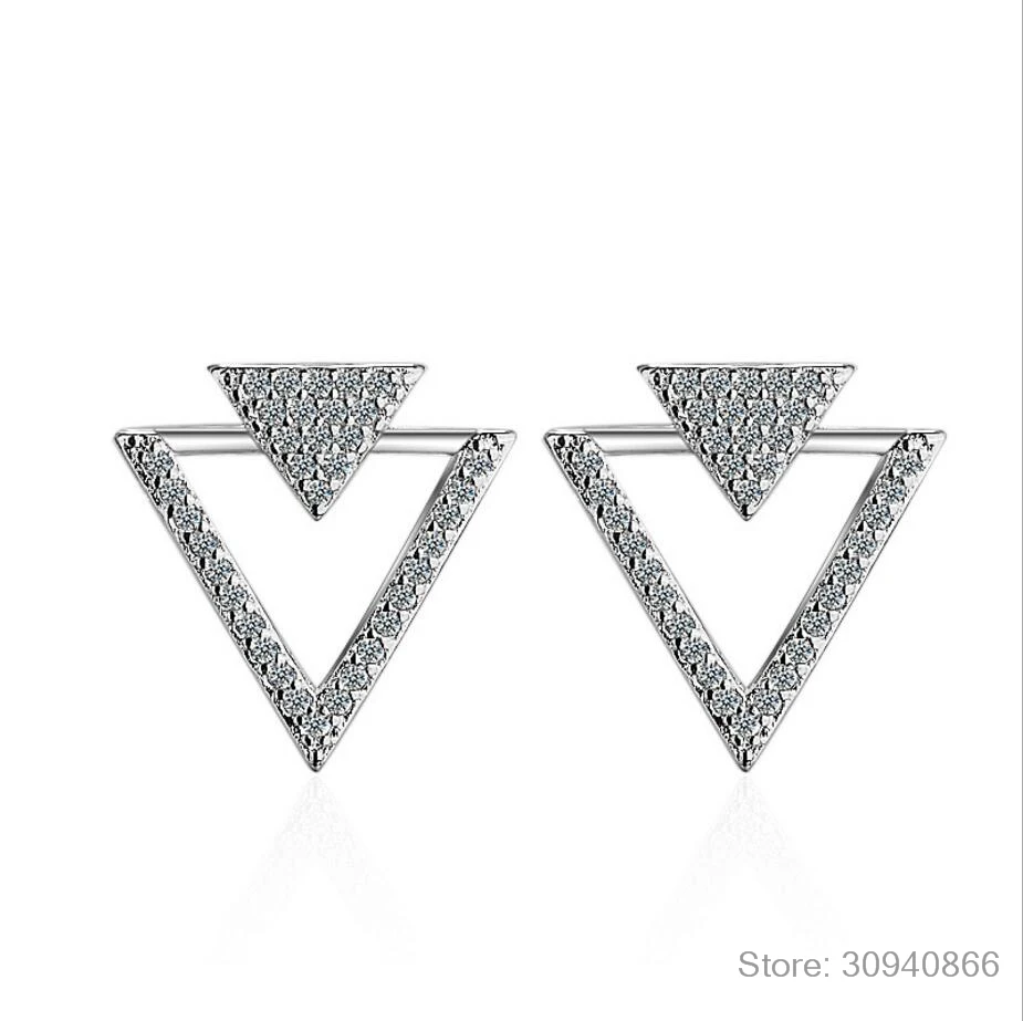 OL Geometrický Trojuholník Stud Náušnice Reálne 925 Sterling Silver Pre Ženy Zapojenie Jemné Šperky, Módne Doplnky, Darčeky