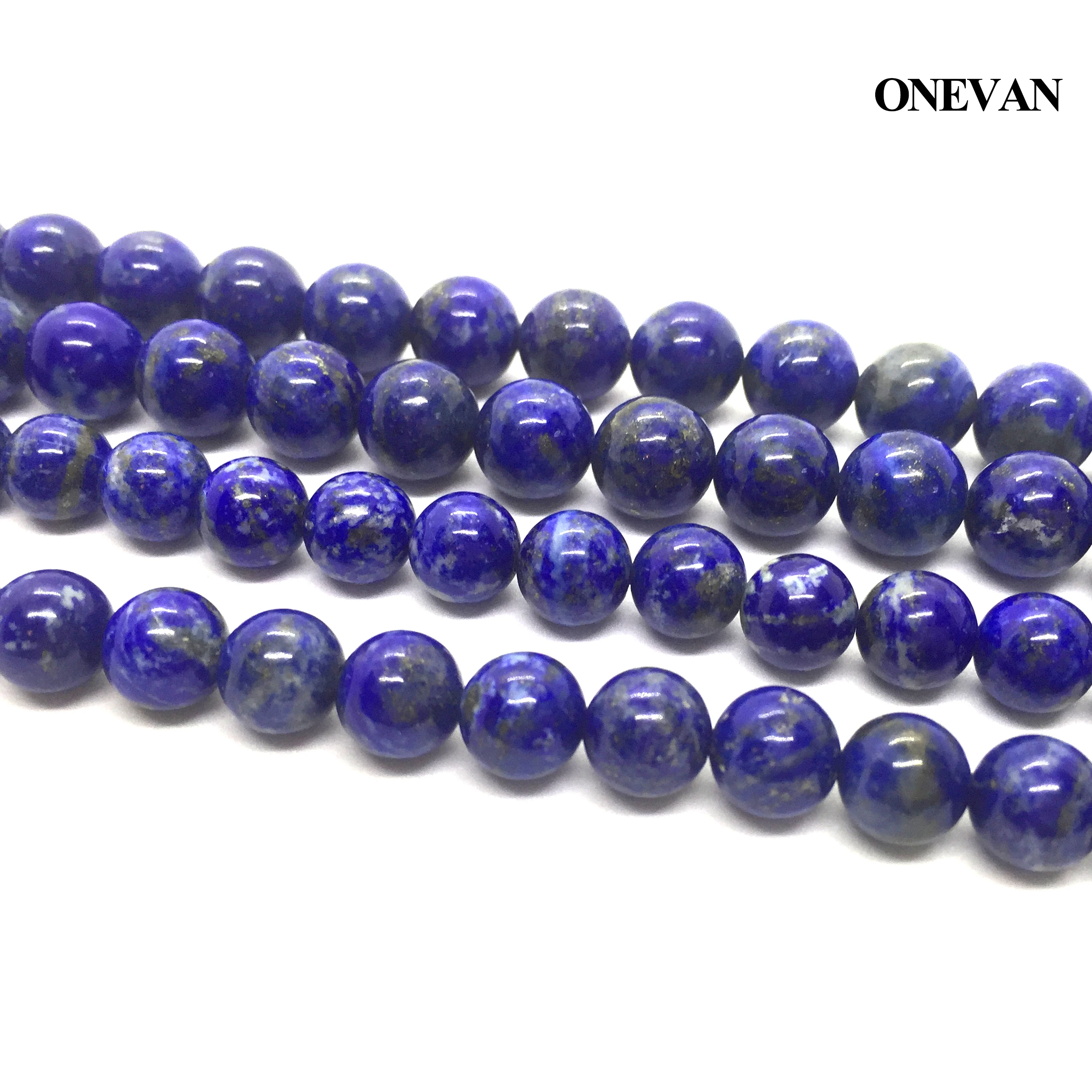 ONEVAN Prírodných A Lapis Lazuli Korálky 8 mm 10 mm Hladké Kolo Voľné Kameň DIY Náramok, Náhrdelník Šperky Čo Gemstone Dizajn