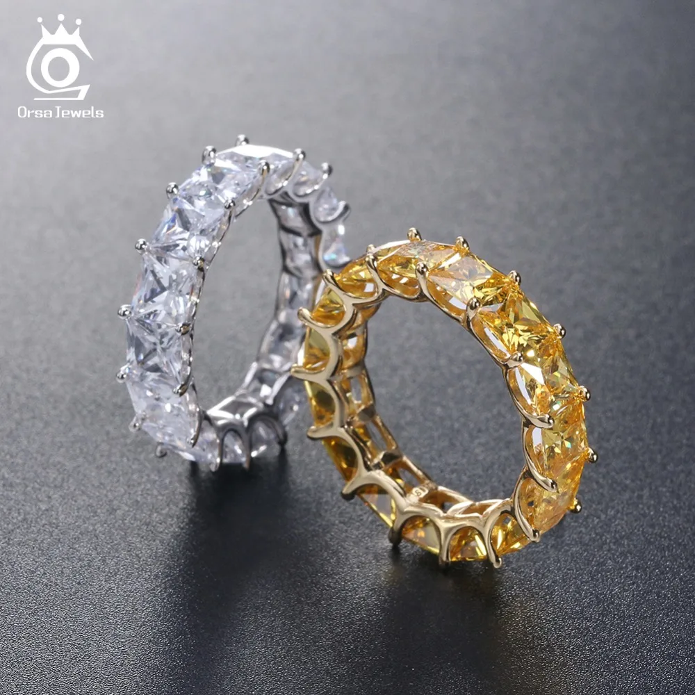 ORSA ŠPERKY 925 Sterling Silver Krúžky Pre Ženy, Luxusné AAA Kubický Zirkón Jasné, Yellow Crystal Silver Ring Šperky OSR48