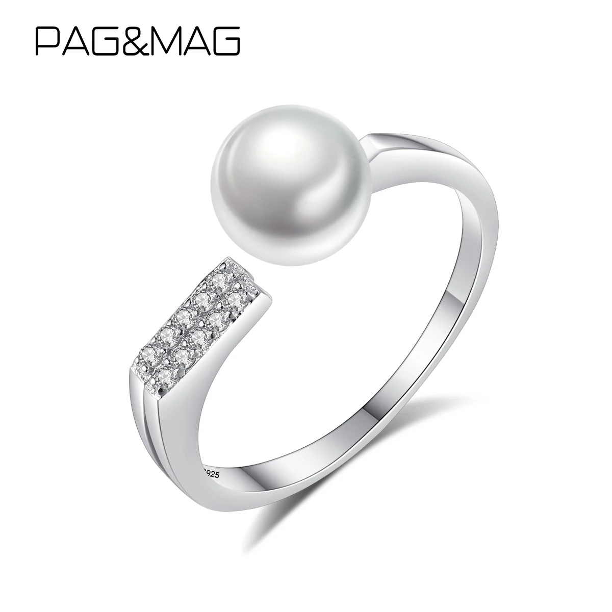 PAG&MAG Vytvoriť Feashwater Perly Cubic Zirconia Krúžok Rýdzeho Striebra 925 Nastaviteľné Prst Prsteň Chram Geometrické Bague Šperky