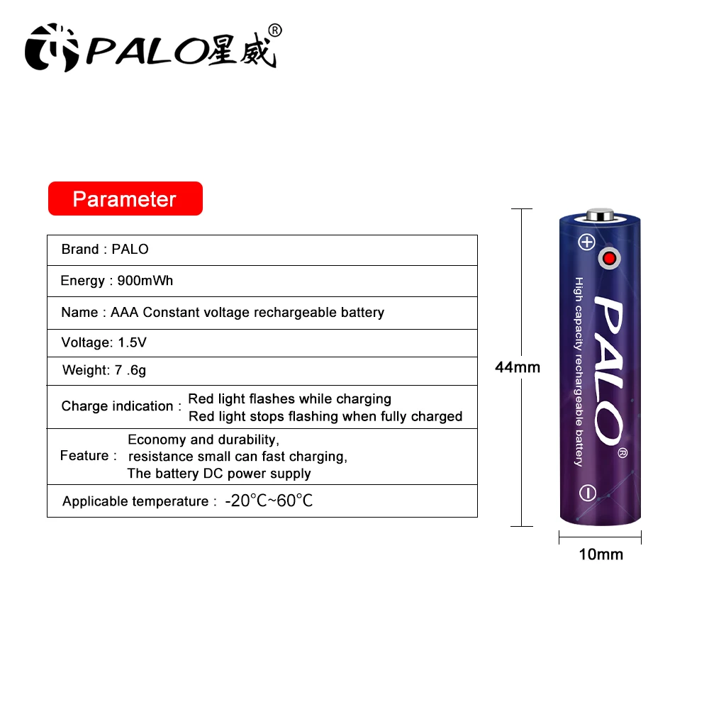 PALO Originálne 1,5 v AAA Li ion nabíjateľnú batériu 900mWh Li ion lithium AAA Batérie nabíjateľné 1,5 v konštantné napätie