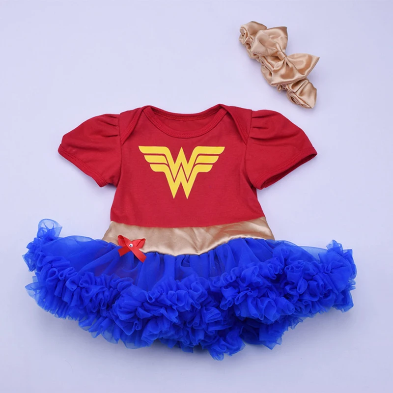 PaMaBa 2KS Dieťa Superhrdina Oblečenie 0-18 M Dievča Tutu Šaty s hlavovým oblúkom Prehrabať Batoľa Wonder Žena Superman, Batman Kostým Frock