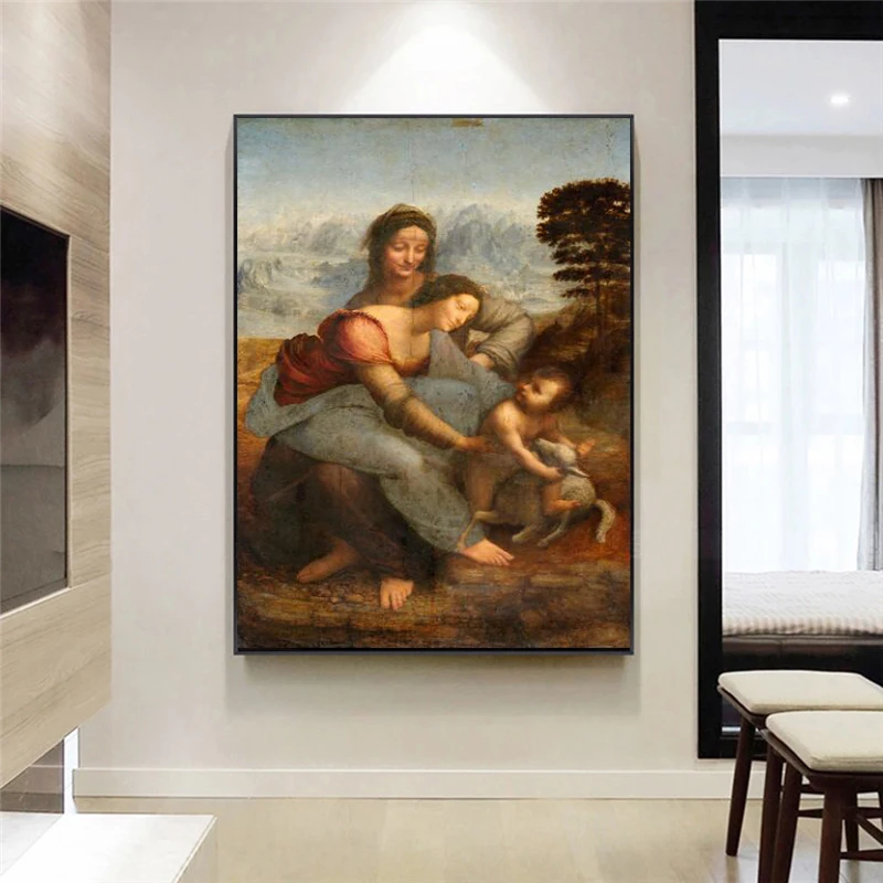 Panna a Dieťa s Saint Anne Slávne Umelecké Plátno Obrazy Reprodukcie Leonardo da Vinci Wall Art Plátno, Vytlačí Dekor