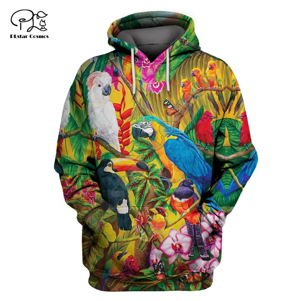 Papagáj Muži / Ženy 3D tlač bežné hoodies sparrow zvierat, vtákov, mikina s kapucňou Harajuku Papagáj mikina Mikiny / Mikina 7XL