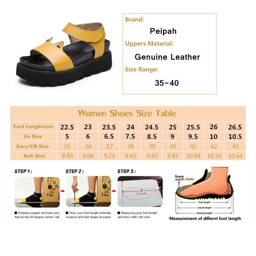 PEIPAH 2019 Lete Nové Originálne Kožené dámske Gladiator Sandále na Platforme Pracka Sandále Roztomilé Mačacie Uši Bežné Zapatillas Mujer