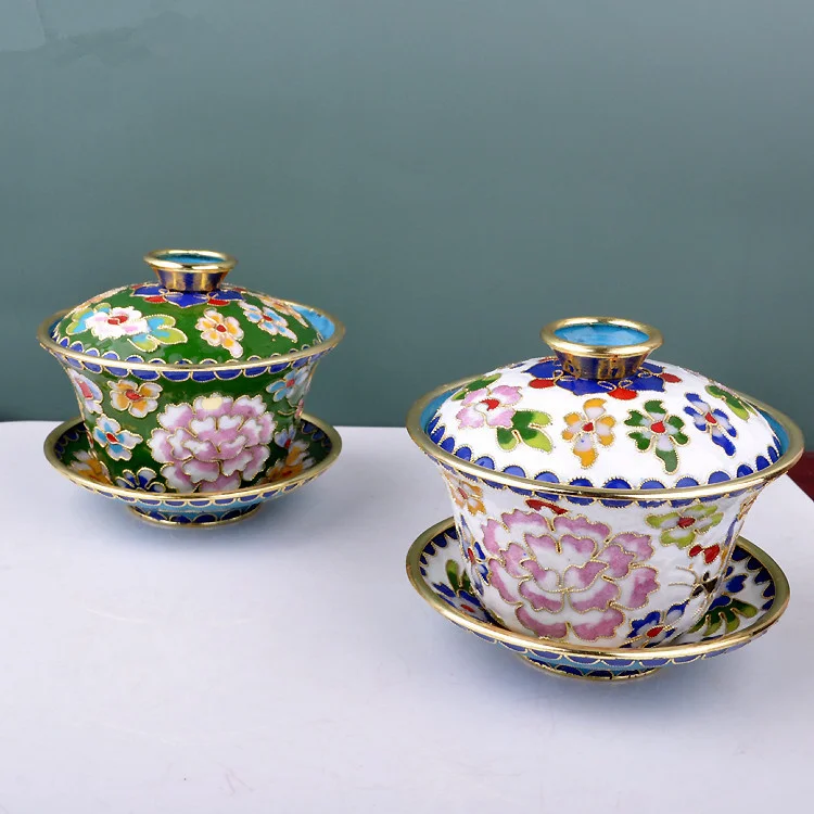 Peking Cloisonne Kryt Misy Tri-kus Čajové Misky Čaju Nastaviť Šálku Čaju Najlepšie Darčekové Dekorácie