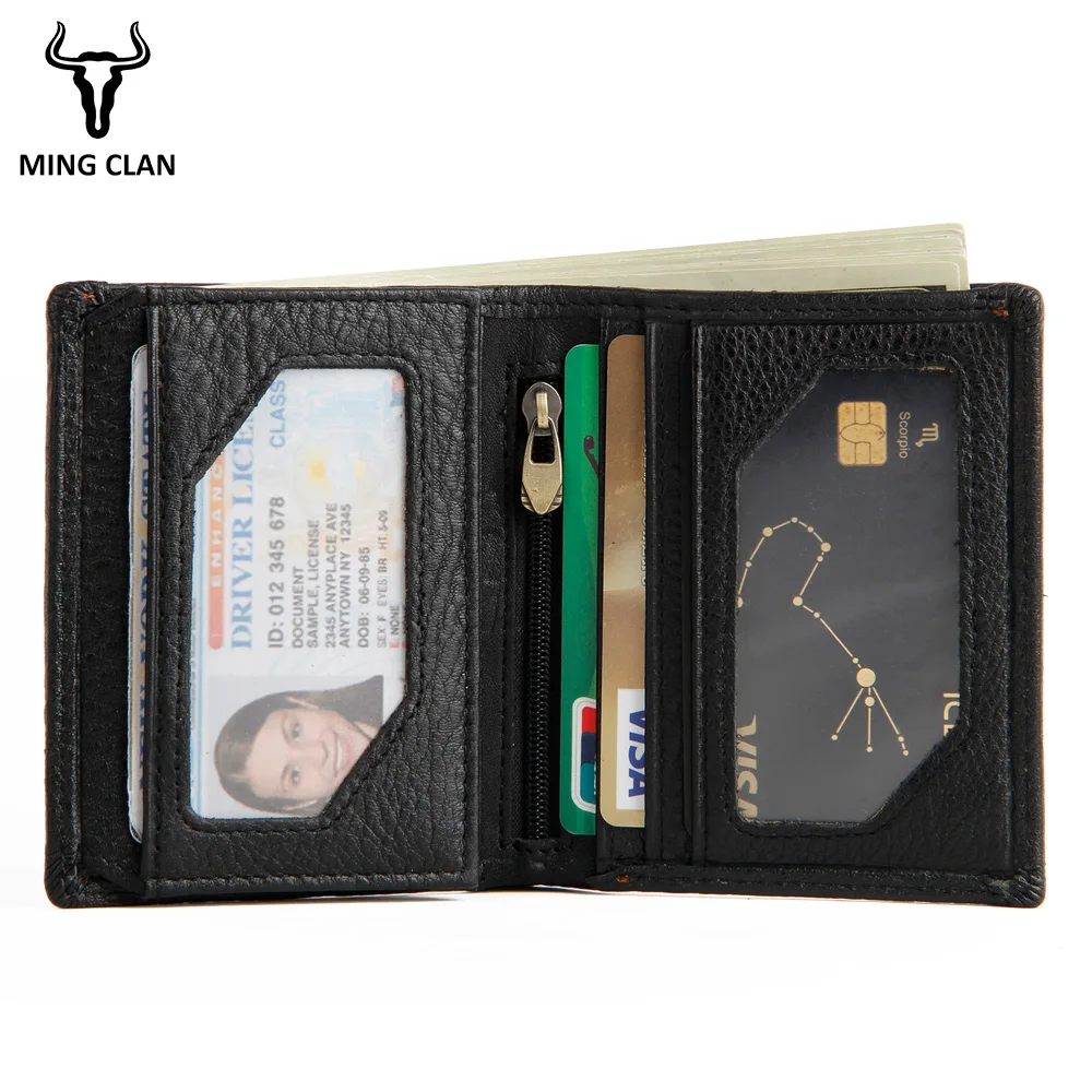 Peňaženka Mužov Cowhide Kožené Malá Peňaženka Black Flip ID Držiteľa Karty Mini Kreditnej Karty, Peňaženku, Tenké Peňaženky so Zipsom na Mince Vrecku