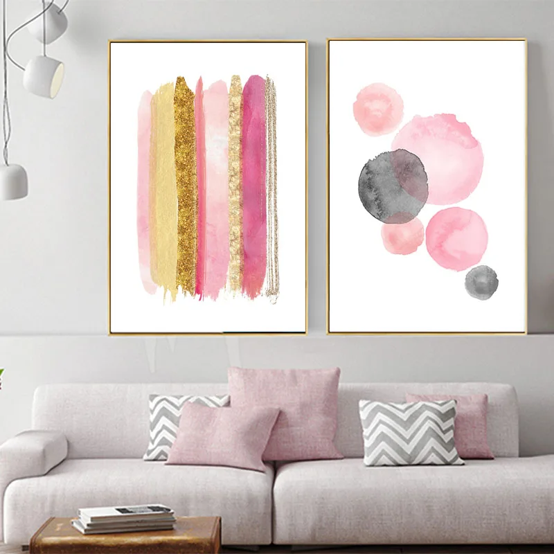 Pink Rose Gold Stenu Umenie Abstraktné Lesk Plátno na Maľovanie Watercolour Plagáty a Vytlačí Moderné Obrazy pre Obývacia Izba Dekor