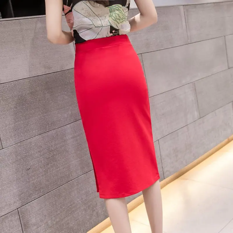 Plus veľkosť Faldas Mujer Moda 2020 Žien, Vysoký Pás, Dlhé Sukne Červená kórejský Štýl Sexy Office Lady Black Ceruzku Sukne Dámske