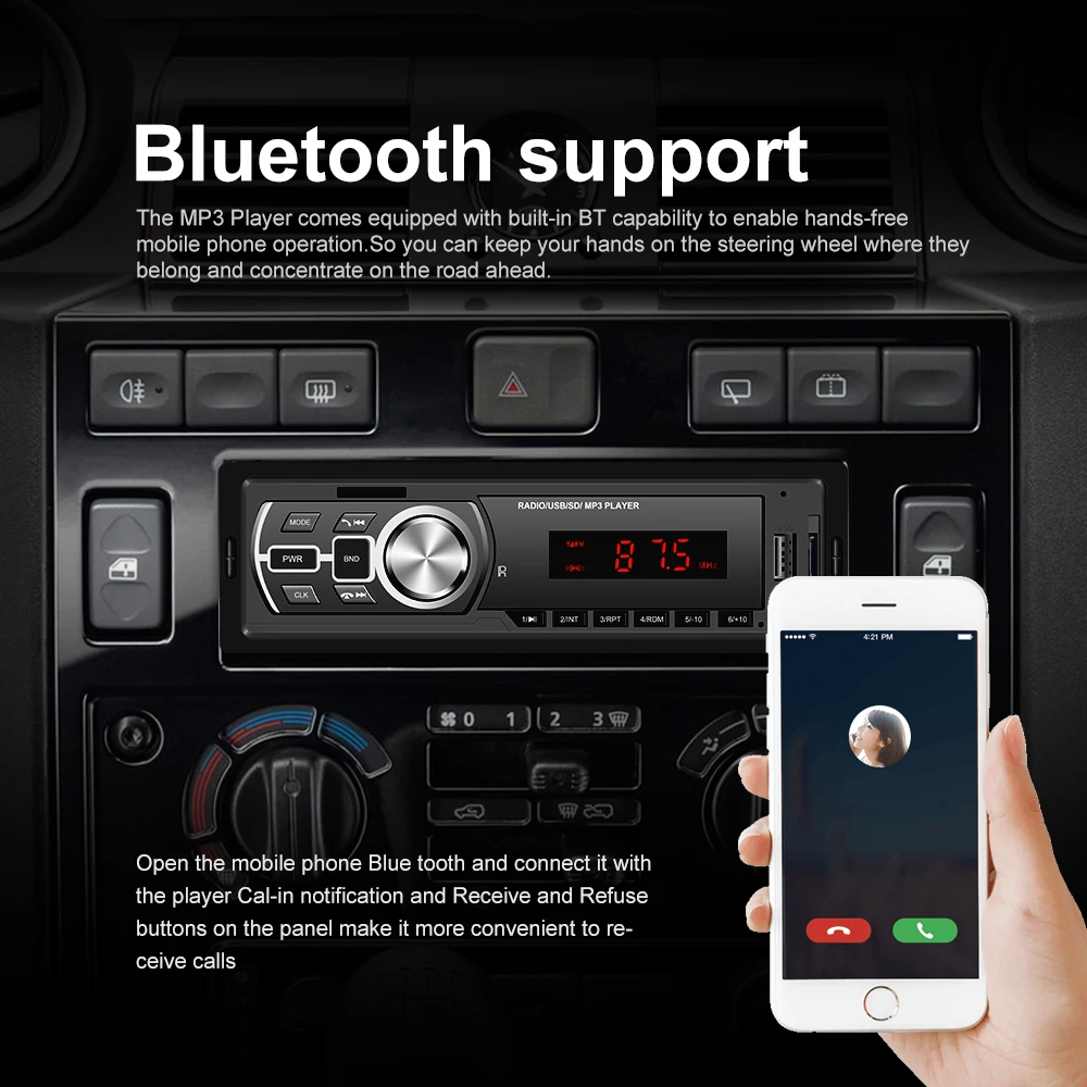 Podofo 1DIN autorádia 5209E Bluetooth Autoradio TF U USB Disku, MP3 Prehrávač Handfree Auto Multimediálne Stereo Audio V Dash Vedúci Jednotky
