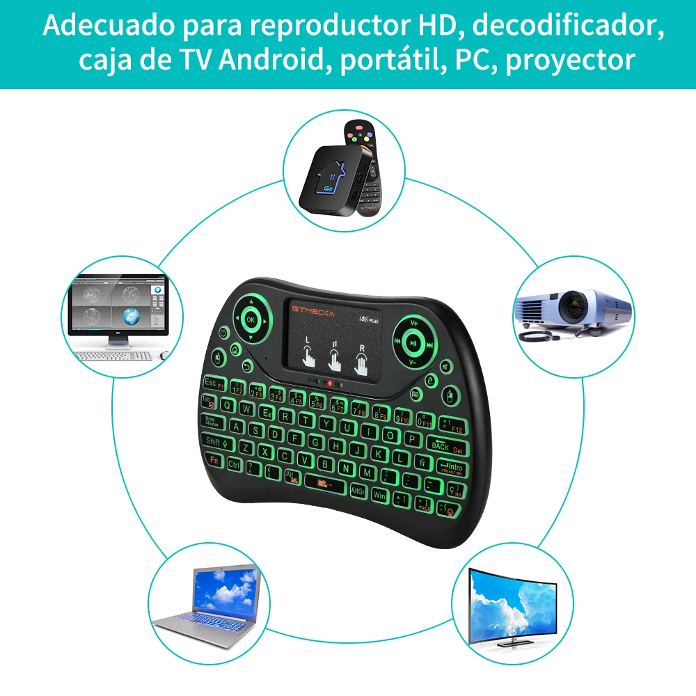 Podsvietený 2.4 G Bezdrôtová Klávesnica,GTMEDIA i8S,Air Mouse španielčine, portugalčine Touchpad Ručné,Pre Notebook Smart TV BOX Andorid