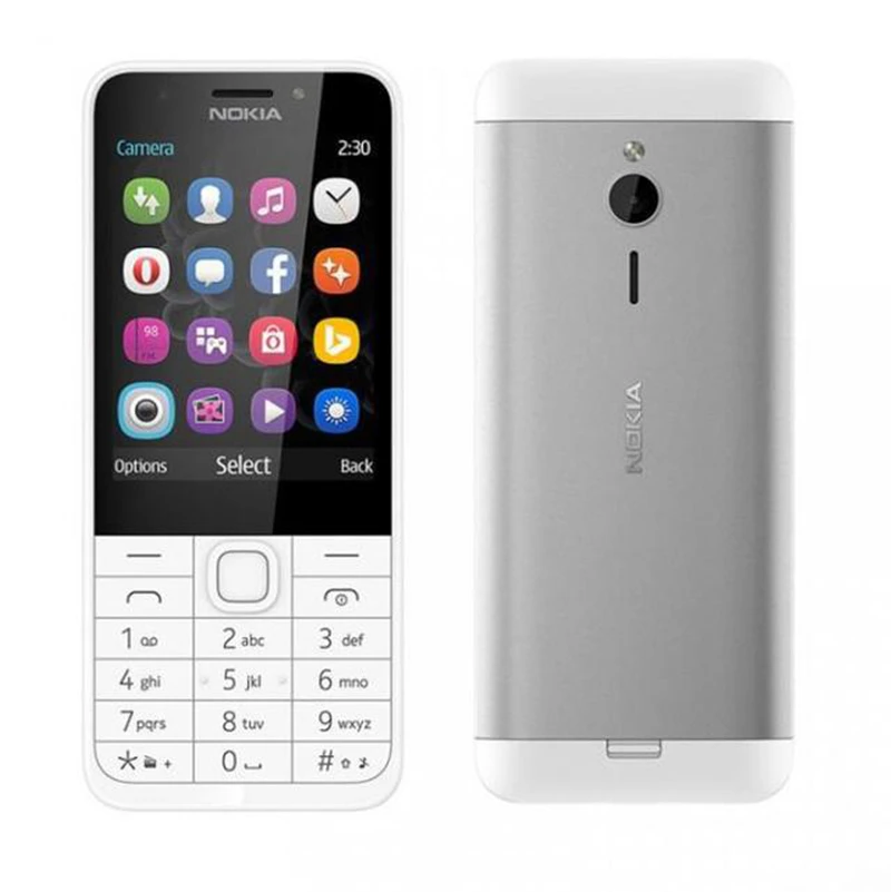 Používa Odomknúť Nokia 230 GSM 2.8 Palcový Dual & Jednej SIM Karty 2MP v angličtine a hebrejčina&arabský&ruská Klávesnica Zrekonštruovaný Mobilný Telefón