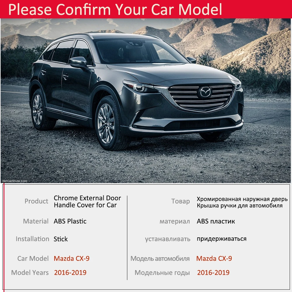 Pre Mazda CX-9 CX9 CX 9 TC MK2 2016 2017 2018 2019 Chrome Dverí Rukoväť Kryt Exteriéru Výbava Chytiť Spp Auto Samolepky Príslušenstvo ABS
