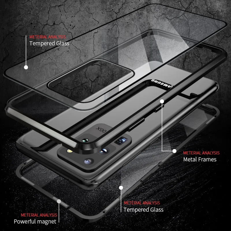 Pre Samsung Galaxy Note 20 Ultra Magnetické Prípade obojstranné Tvrdené Sklo puzdro pre Samsung S20 Ultra S20 Plus Kovové Nárazníka Prípade