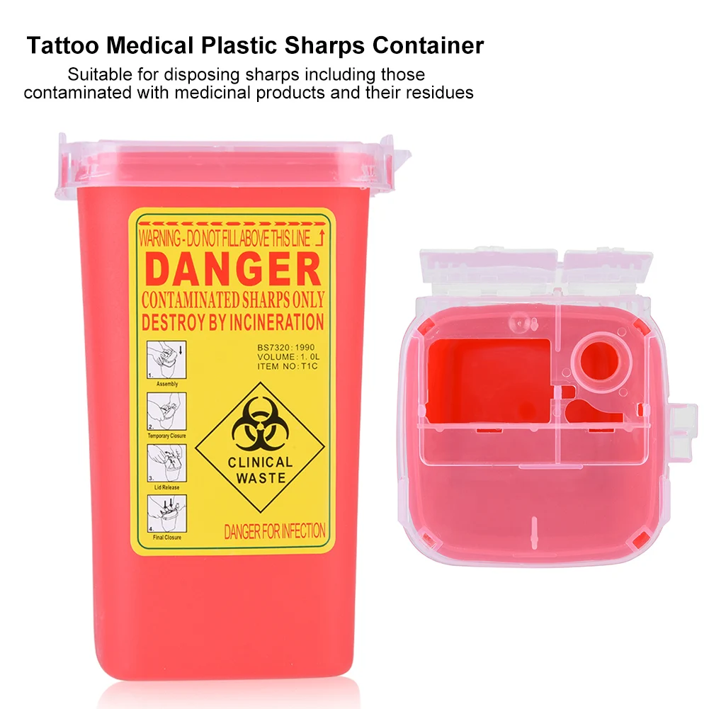 Prenosné 1L Lekárske Pevného Plastu Tetovanie Odpadu Box Flip-top Veko Lekárske Ostrie Kontajner Biohazard Ihly Dispozícii Žltá/Červená
