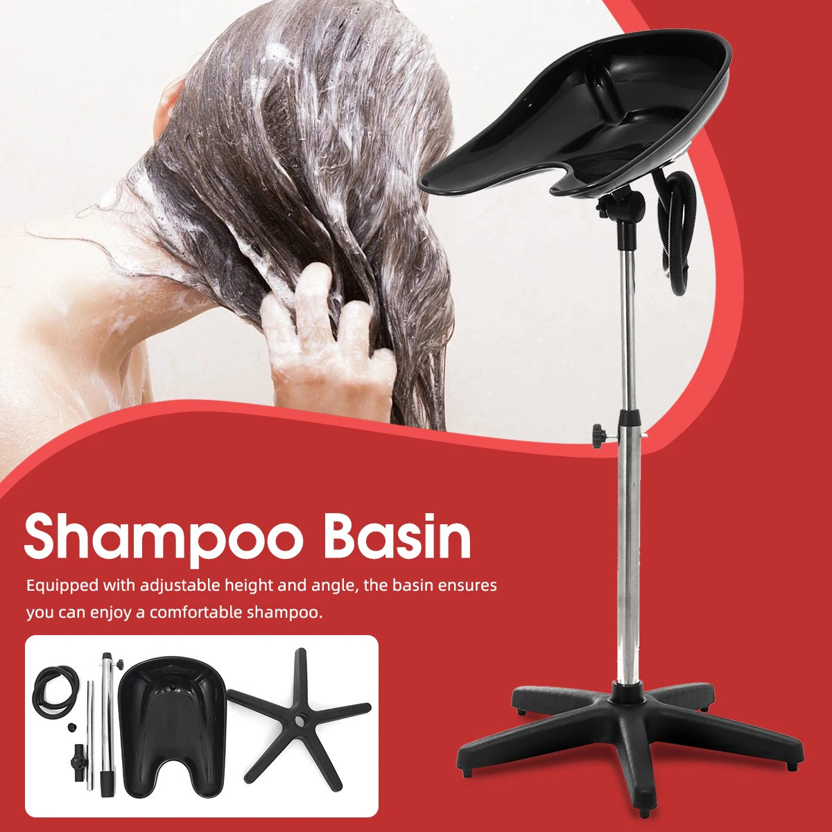 Prenosné Výškovo Nastaviteľné Umývanie Vlasov Salon Povodí Šampón Misa, Umývadlo Vypúšťacia Hadica Stojan, Držiak Domov Kúpeľňa Zariadenie