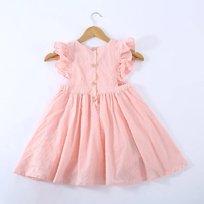 Princezná Deti, Dievčatá Dot Lietať Rukáv Dovolenku Strany Oblečenie Šaty Letné Volánikmi Candy Pink Farba Béžová Baba Bavlnené Šaty