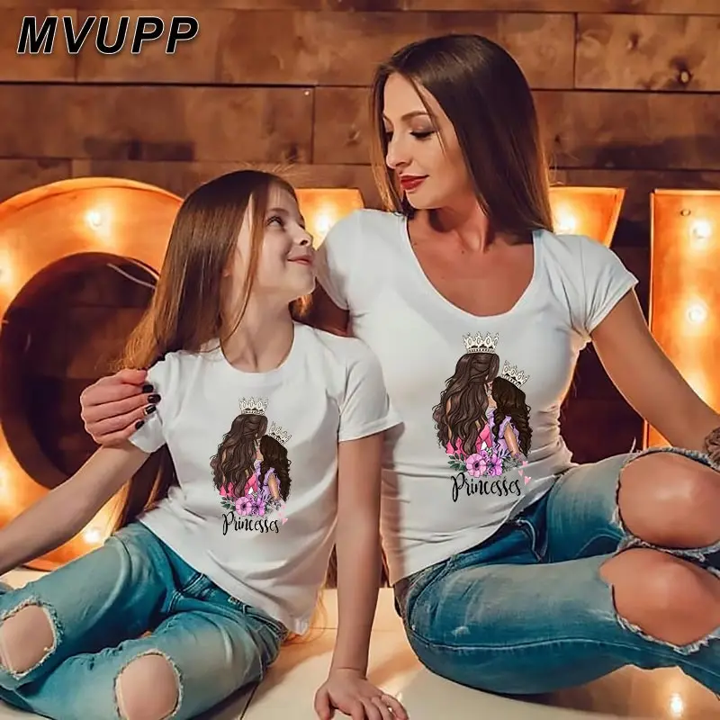 Princezná funny family tričko pre matky na dcéru zodpovedajúce oblečenie maminku a mňa oblečenie žien, topy mama dievča mama dieťa vzhľad sestra