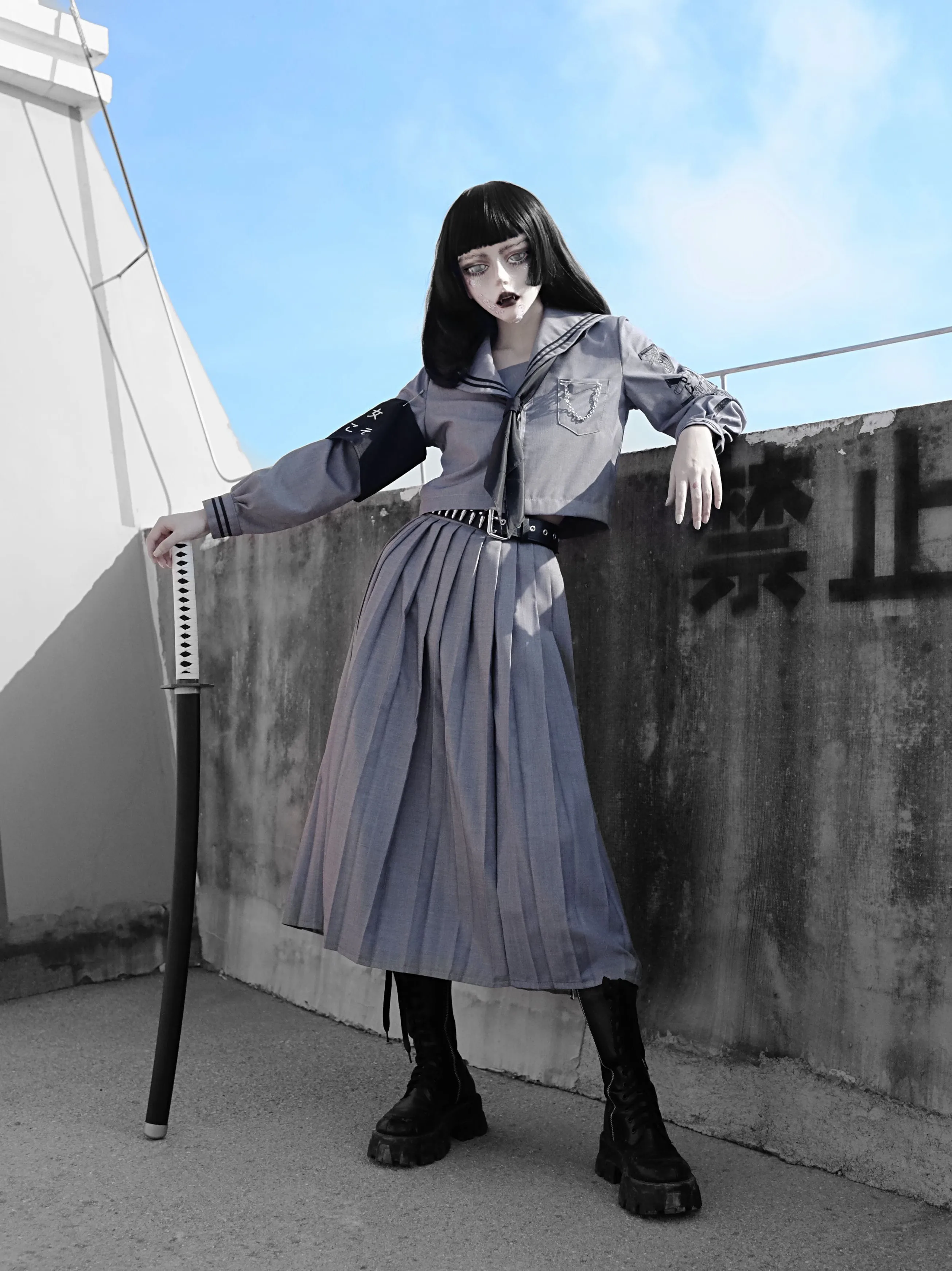 Prispôsobený Sniper Dievča Výšivky Zlé JK Jednotné Oblek Sivej gotický japonský dve dielna sada sukne dámske oblečenie