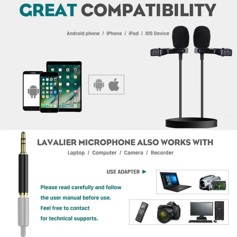 Profesionálny Dual Mini Lavalier Mikrofón s 3,5 mm Mini Golier Klip Mikrofón Mic Studio Klope Kondenzátora Smartphony Mikrofón