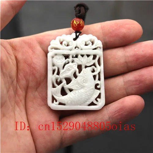 Prírodná Biela Čínskych Jade Kapor Lotus Náhrdelník Prívesok Charm Šperky obojstranné Duté Vyrezávané Ryby Amulet Darčeky pre Jej
