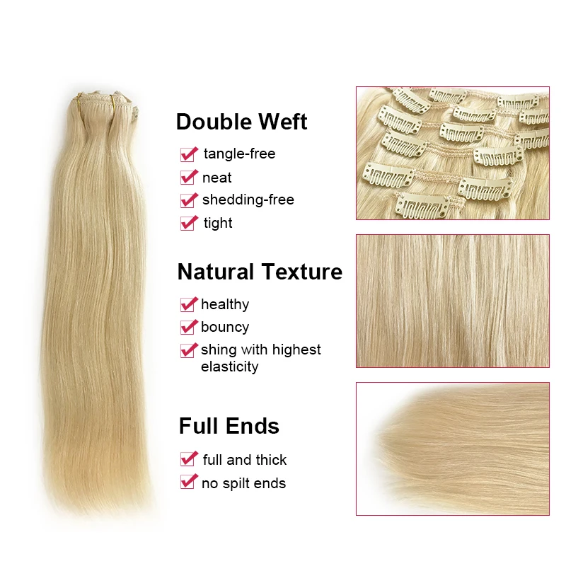 Prírodná Čierna #1B/ Blond #613/#27 Rovno Clip In Ľudské Vlasy Rozšírenie Ali Kráľovná Vlasy 120Gram 7Pcs/pc Stroj Vyrobený Remy Vlasy