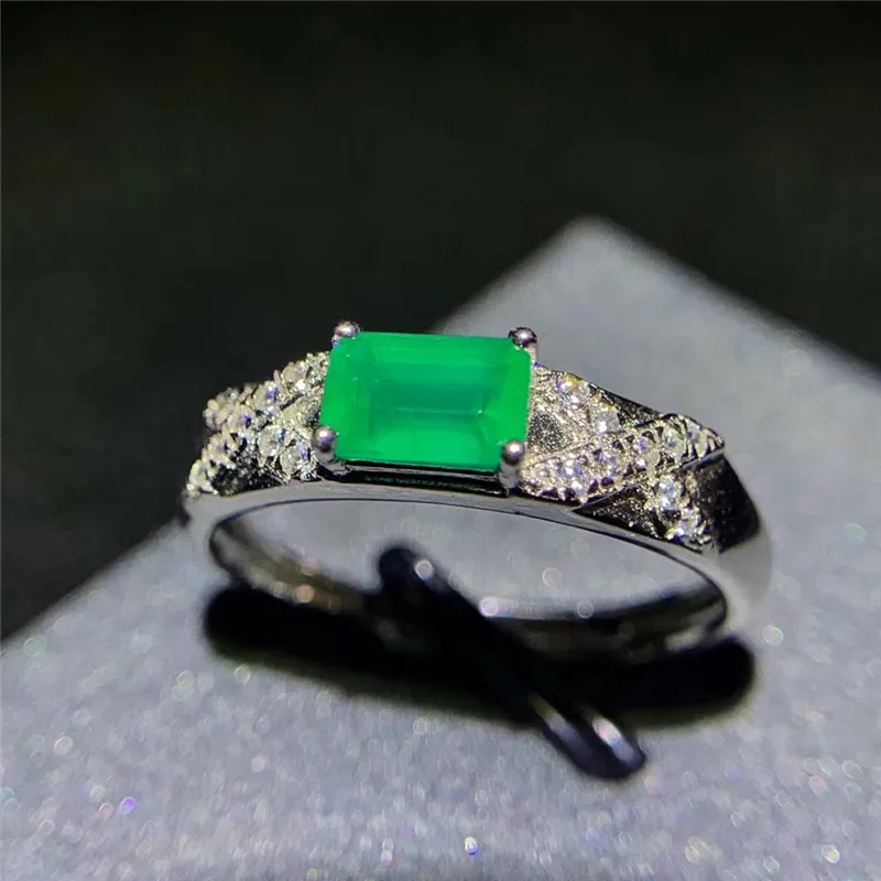 Prírodné emerald krúžok 4 * 6 mm obdĺžnikové emerald krúžok vzácny Drahokam, nádherné šperky
