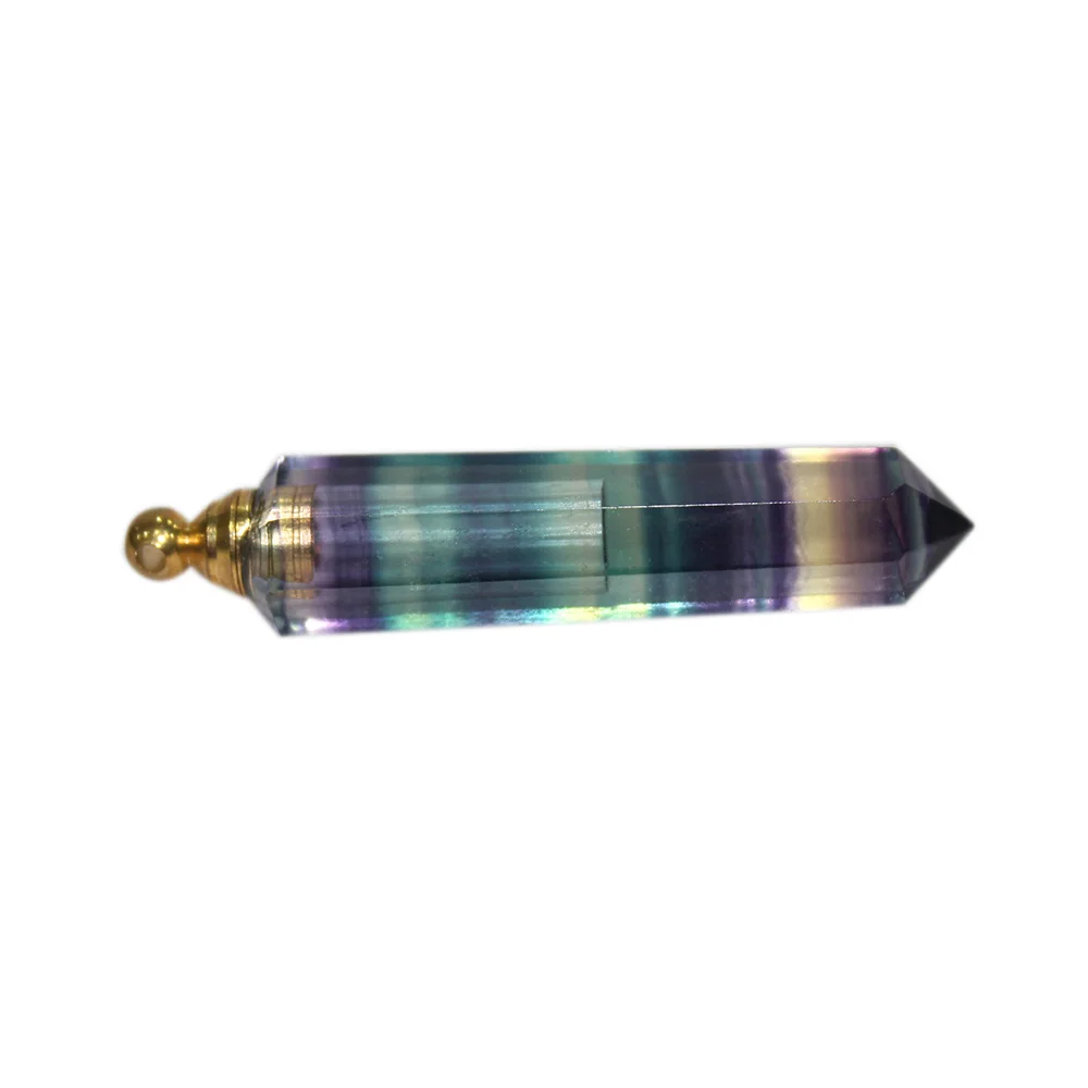 Prírodné Rainbow fluorite crystal bod parfum fľašu Prívesok Melírované fluorite Esenciálny olej, fľaša Náhrdelník Crystal stĺpec