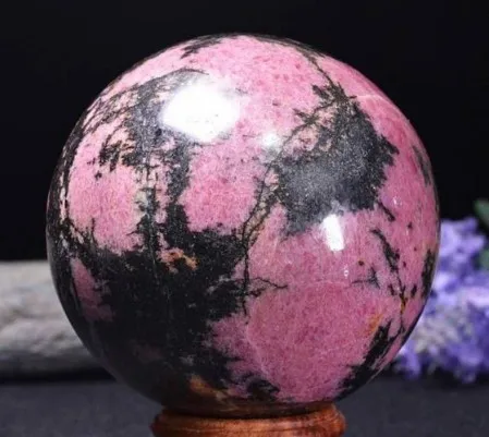 Prírodné Veľké Ružové A Čierne Rhodonite Crystal Sphere/Ružová Rhodonite Kameň