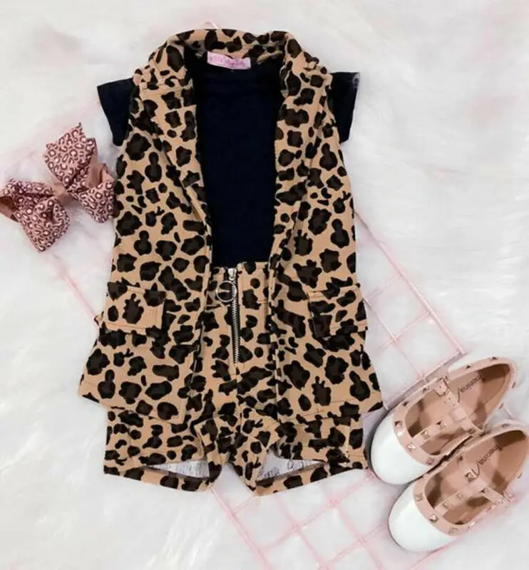 Pudcoco 2020 Detské Letné Oblečenie Batoľa, Dieťa Dievča Oblečenie Leopard Vesta Bunda Topy T-Shirt Krátke Nohavice 3ks Oblečenie 1-6T