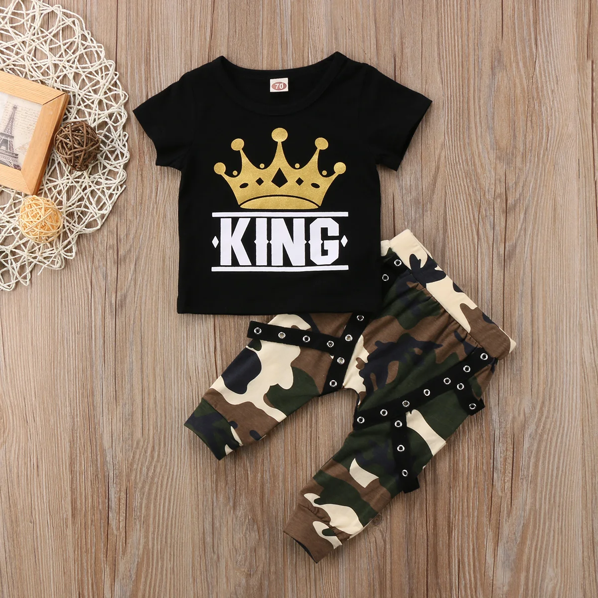 Pudcoco Baby boy šaty 2019 Nové Jar Leto King krátke sleeve t-shirt + Camo dlhé nohavice 2ks vyhovovali deti oblečenie
