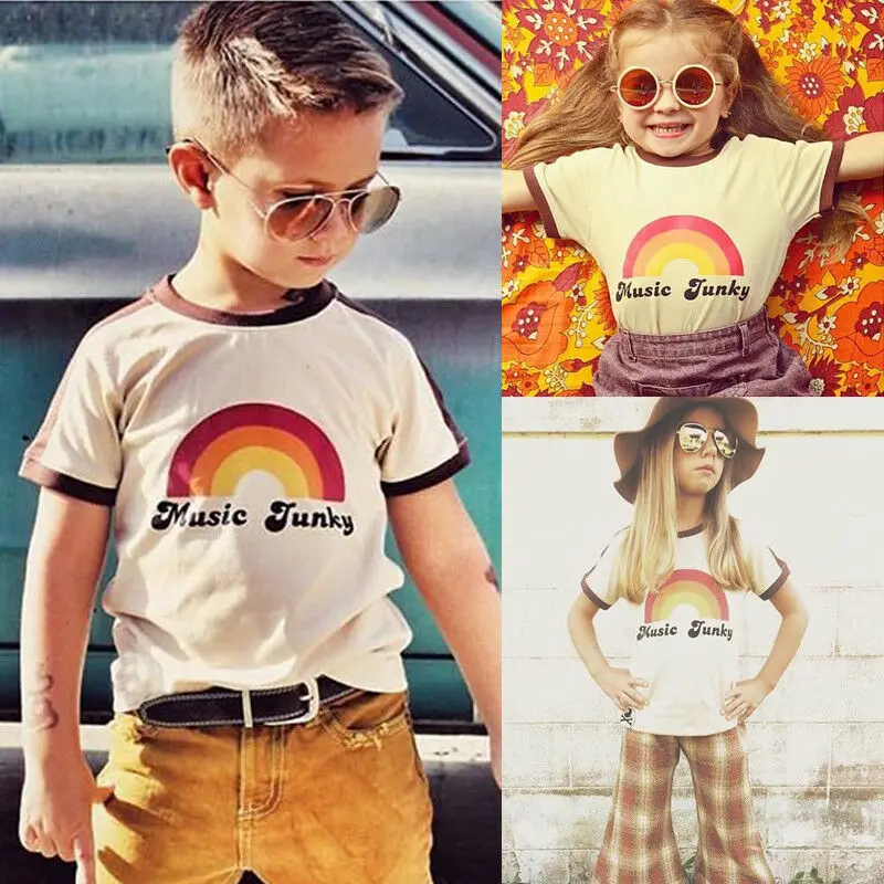 Pudcoco NÁS Skladom 1-6 Rokov v Pohode Chlapec Dievča Leta T-shirt Krátkym Rukávom Unisex Rainbow, Tričko Vrchné Oblečenie