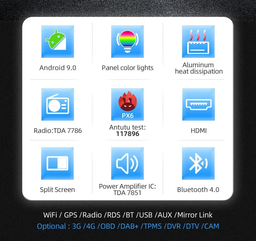 PX6 4G+64 G 10.1 palcový 1 DIN univerzálny Android 10.0 Car Audio GPS, Rádio, Video Prehrávač, Stereo Auto BT Vedúci jednotky s wifi, usb, sd SWC