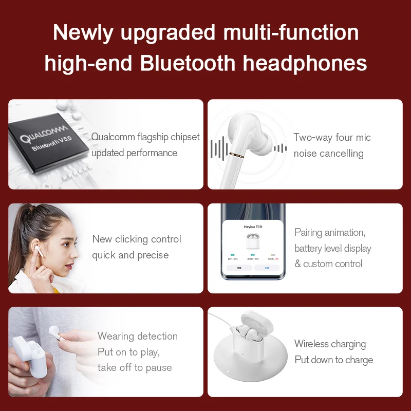 Pôvodné Haylou T19 TWS Bluetooth Slúchadlá,APTX Infračervený Senzor Dotknite sa položky Bezdrôtové pripojenie Slúchadiel,Dva-štyri Mic Inteligentným Potlačením Hluku