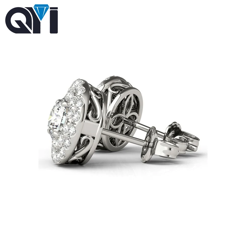 QYI 925 Sterling Silver Stud Náušnice 0.8 Carat Plné Kolo Simulovaný Diamond Náušnice Biele Zlato Loptu Stud Náušnice Pre Ženy