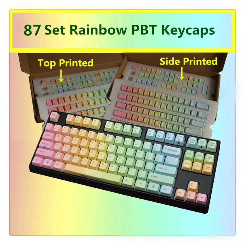 Rainbow Keycaps PBT Top/Strana/Front Vytlačené Cherry MX klávesa Caps Pre MX Prepínače Tenkeyless 87/104/108 Tlačidlá Mechanické Klávesnice