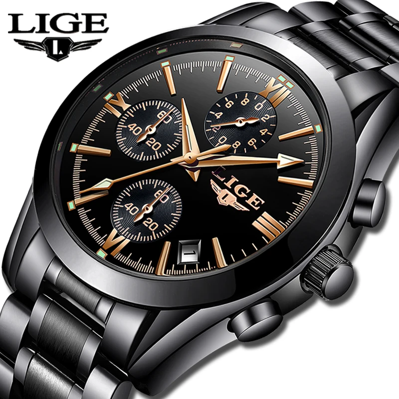 Relogio Masculino LIGE Mužov Top Luxusné Značky Vojenské Športové Hodinky pánske Quartz Hodiny Muž Plný Ocele Bežné Obchodné zlaté hodinky